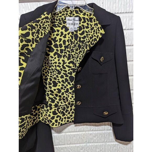 Rickie Freeman for Terri Jon Women's Size 4 Black Leopard Silk 2 Piece Dress - Picture 4 of 9